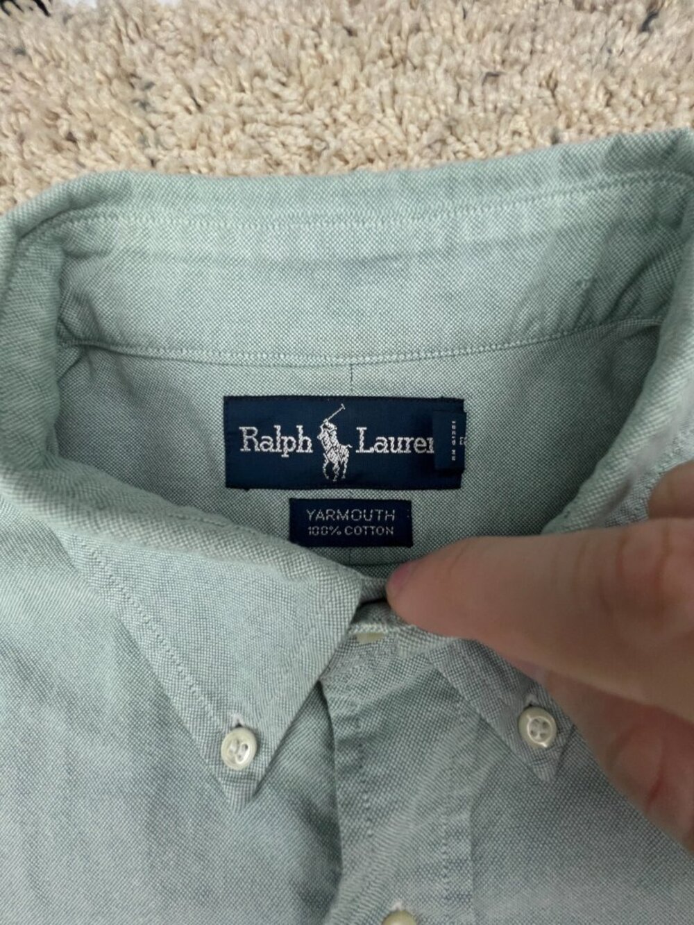 Ralph Lauren Long Sleeve Button Up Shirt Men’s Green Yarmouth 16 34/35 Cotton - Picture 9 of 12